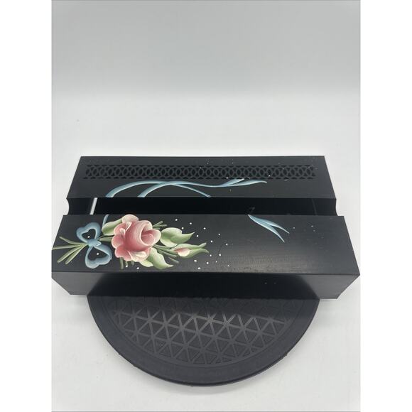 Vintage Wolff Floral Tissuette Tissue Box Cover Box Black Floral - Picture 1 of 6